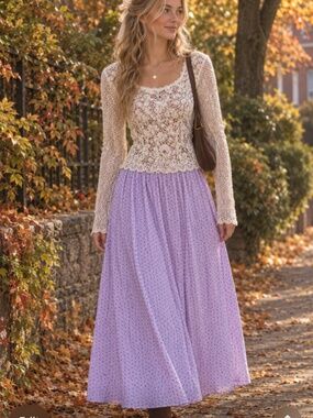 Old Navy Lavender A-Line Skirt with Black Polka Dots